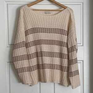 Textured Beige and Brown Striped Sweater